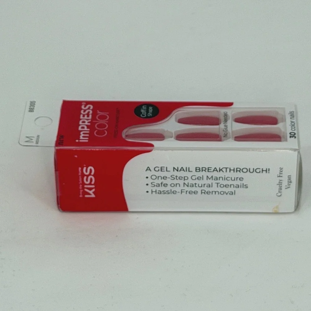 imPRESS Color Red‎ 517 Medium Coffin Shape Press On Nails 30 Count 97-25